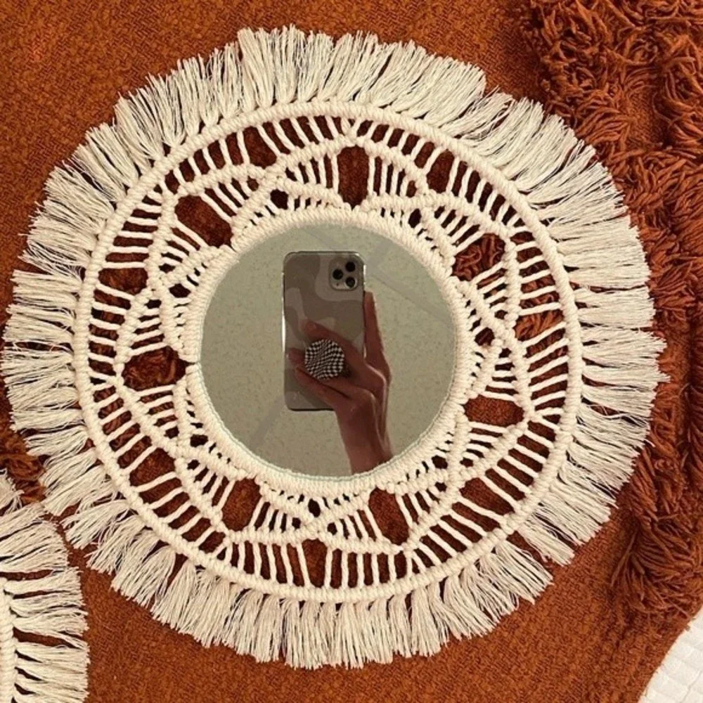 (2) Boho Hanging Wall Mirrors Macrame Fringe Wall Decor